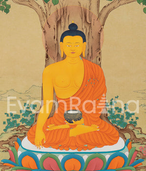The Enlightened Shakyamuni Buddha Under The Bodhi Tree | Spiritual Giclee Canvas Print