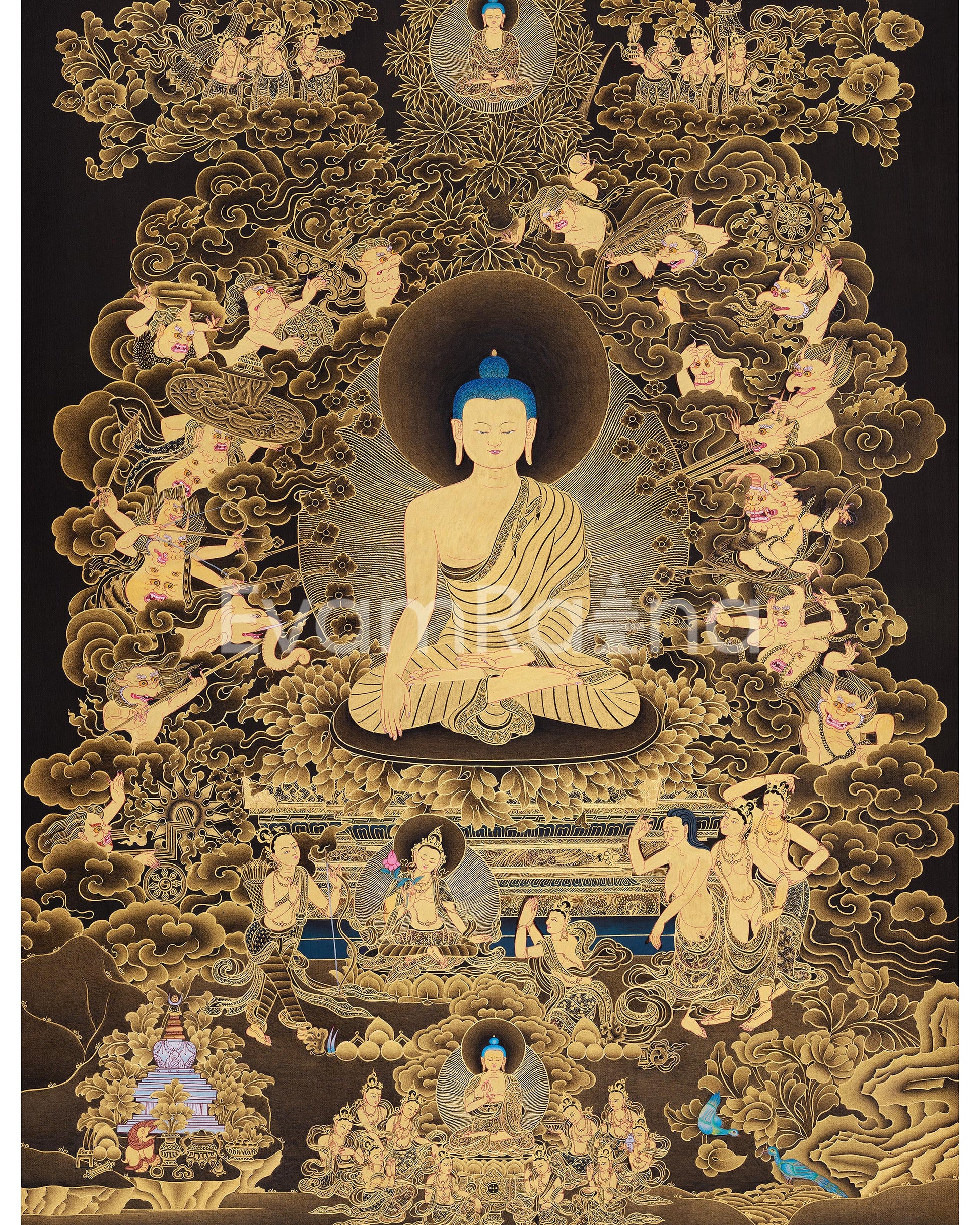 Shakyamuni Buddha and Mara Demon Thangka