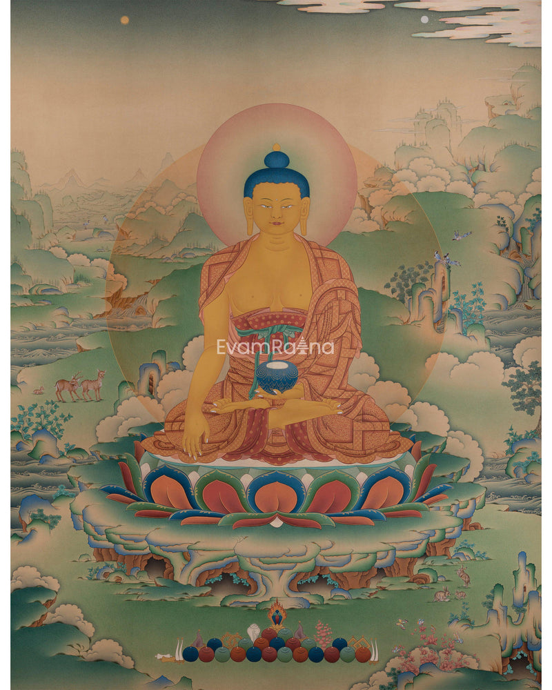 Exquisite Shakyamuni Buddha Thangka Print | Timeless Buddha Canvas For Wall Hanging | Gift Ideas