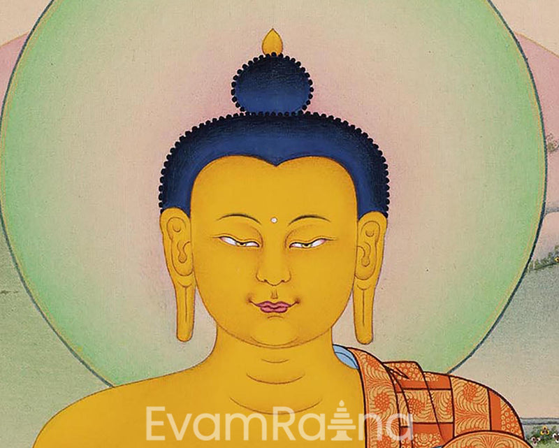 Himalayan Shakyamuni Buddha Prayer Thangka Print | Gautama Buddha Print As Spiritual Room Decor