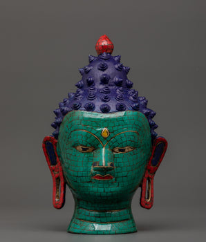 Brass Buddha Head Statue with Turquoise