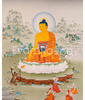 Siddhartha Gautama Digital Print Artwork | Buddha Shakyamuni on Canvas | Thangka Print for Spiritual Awakening