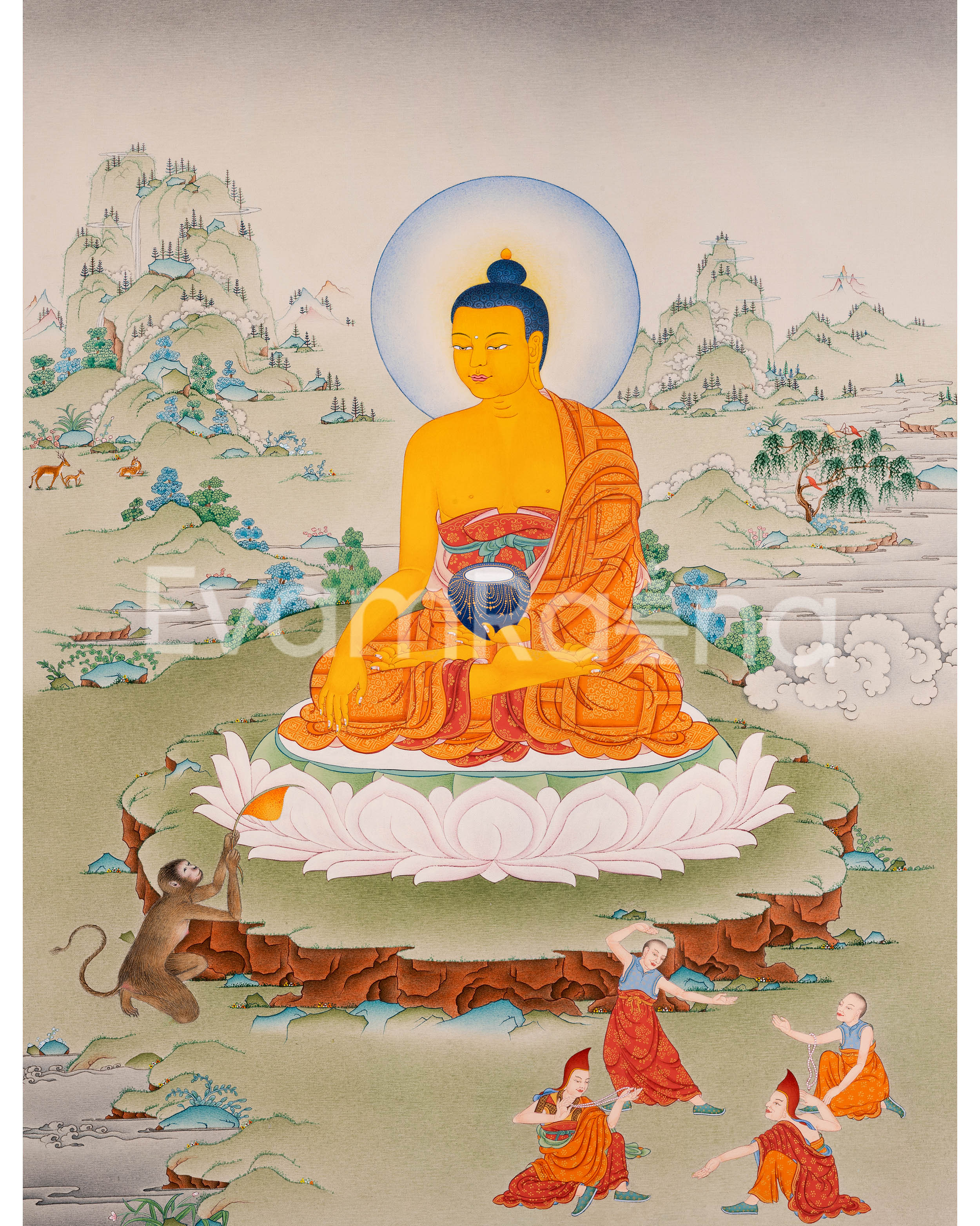 Siddhartha Gautama Digital Print Artwork | Buddha Shakyamuni on Canvas | Thangka Print for Spiritual Awakening