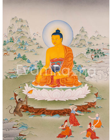 Siddhartha Gautama Digital Print Artwork | Buddha Shakyamuni on Canvas | Thangka Print for Spiritual Awakening