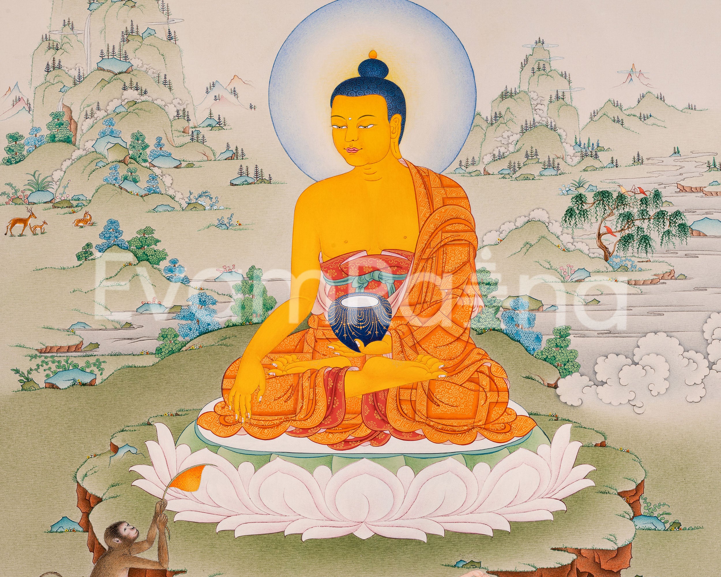 Siddhartha Gautama Digital Print Artwork | Buddha Shakyamuni on Canvas | Thangka Print for Spiritual Awakening