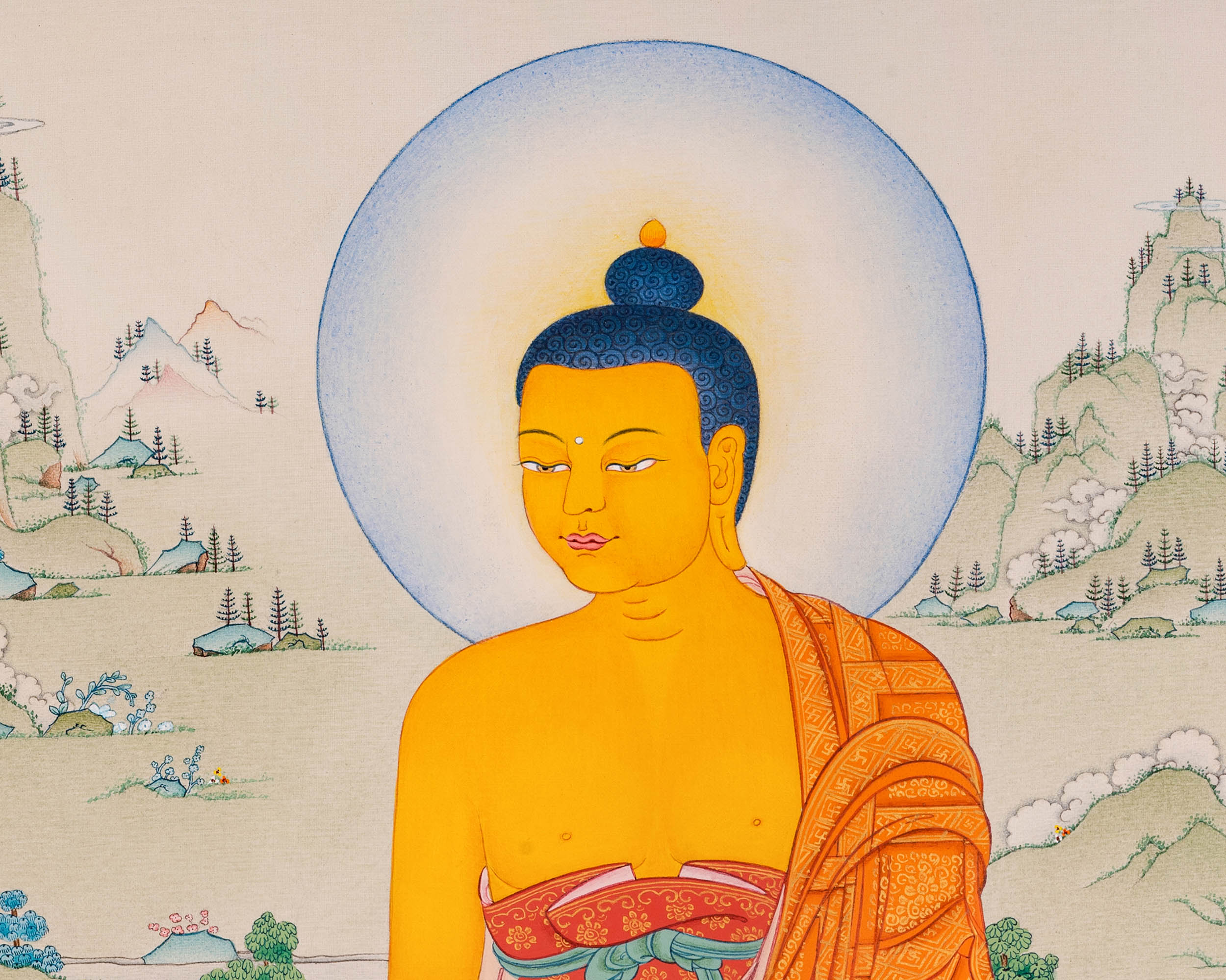Siddhartha Gautama Digital Print Artwork | Buddha Shakyamuni on Canvas | Thangka Print for Spiritual Awakening