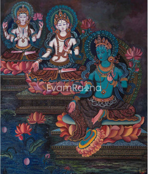 Green, White Tara and Chenrezig