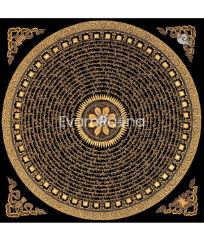 Original Hand Painted Mantra Mandala Thangka | Black And Gold Style Mandala