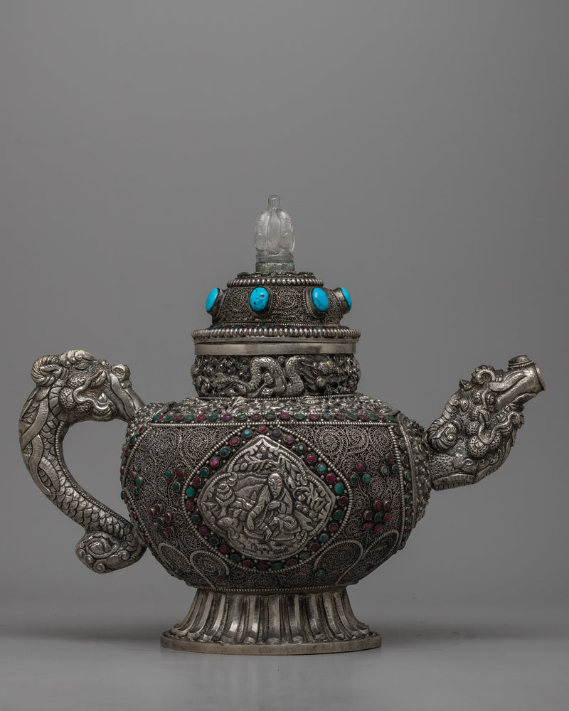 Silver Plated Tibetan Ritual Kettle 