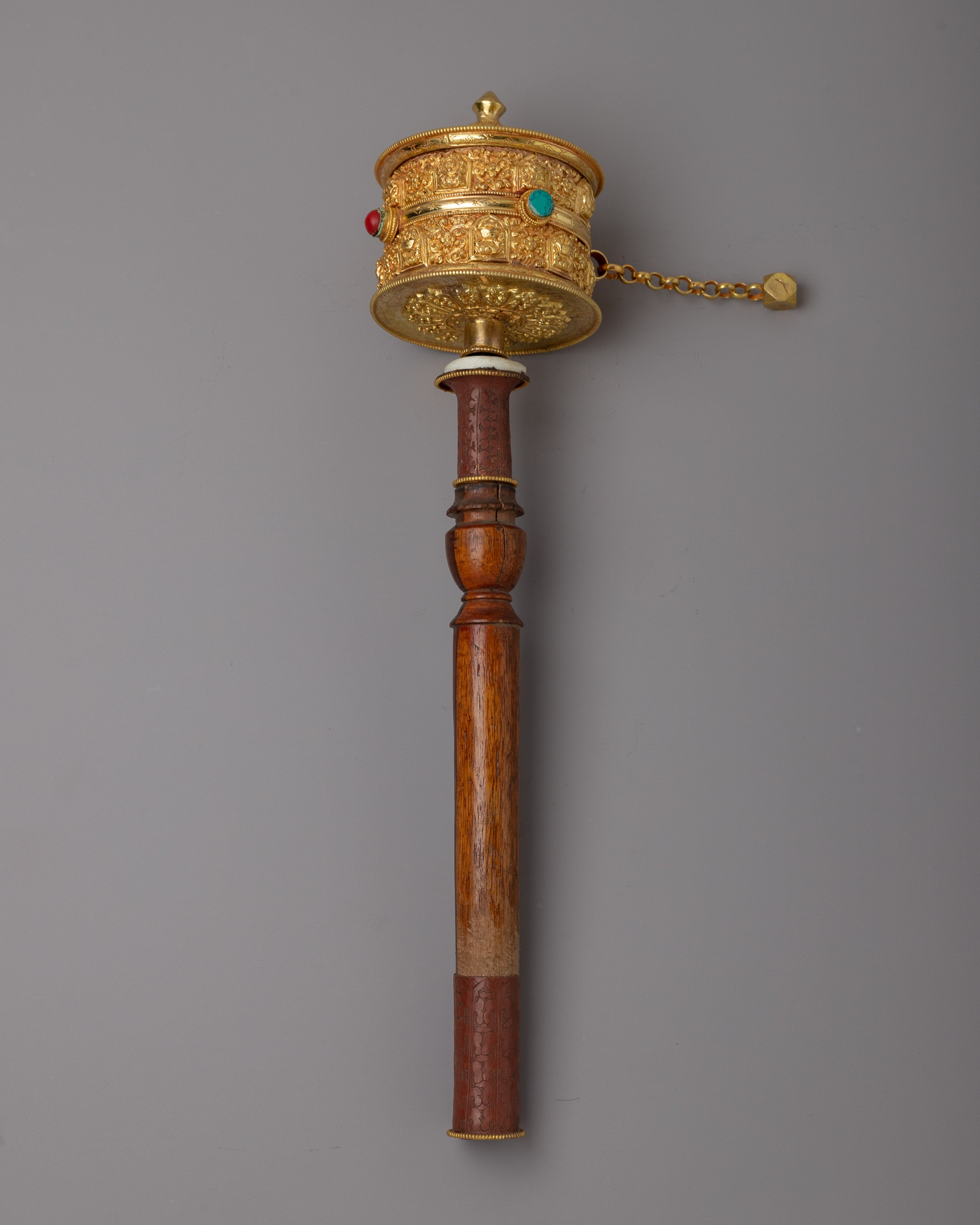 Gold Hand Held Prayer Wheel | Sacred Buddhist Practices