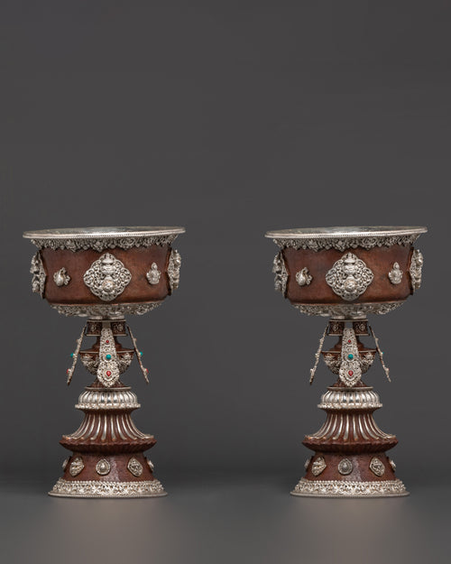 Religious Offering Butter Lamp Set | Handcrafted Tibetan Spiritual Altar Decor