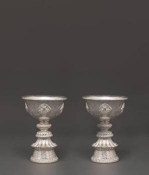 Pure Silver Tibetan Butter Lamp Set