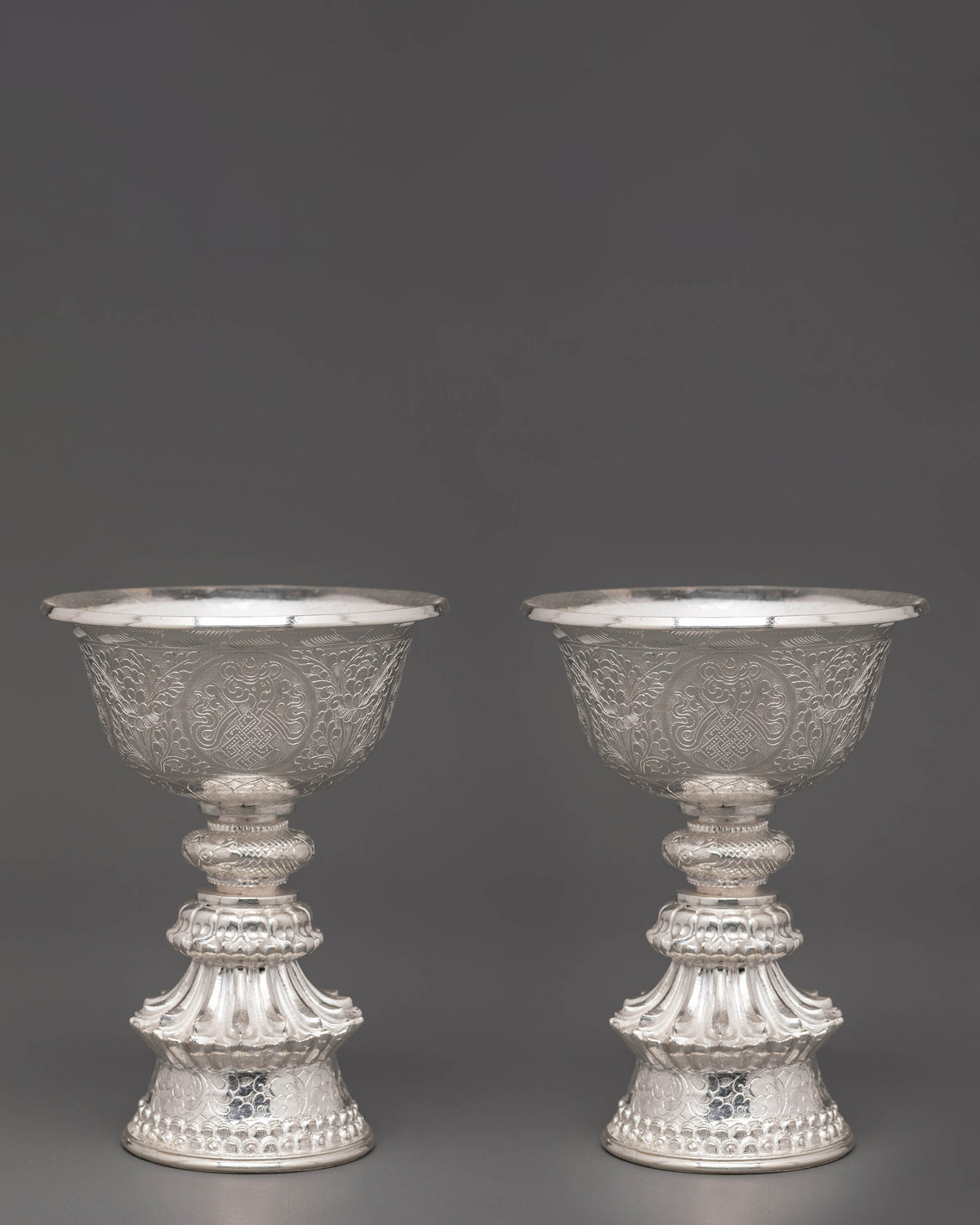 Buddhist Butter Lamp Offering Set | Silver Tibetan Ritual Lamp