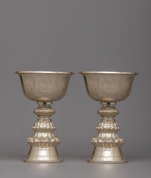 Silver Butter Lamp Set | Illuminating Sacred Spaces and Invoking Blessings