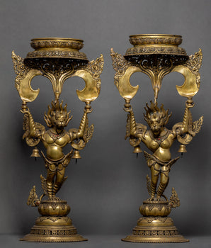 Traditional Lion Oil Lamp Set