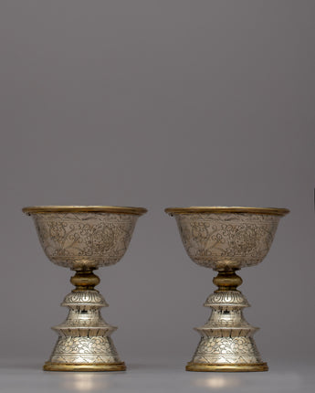 Silver Butter Lamp Prayer Set