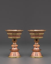 Handmade Buddhist Butter Lamp Set | Tibetan Copper Offering Lamps