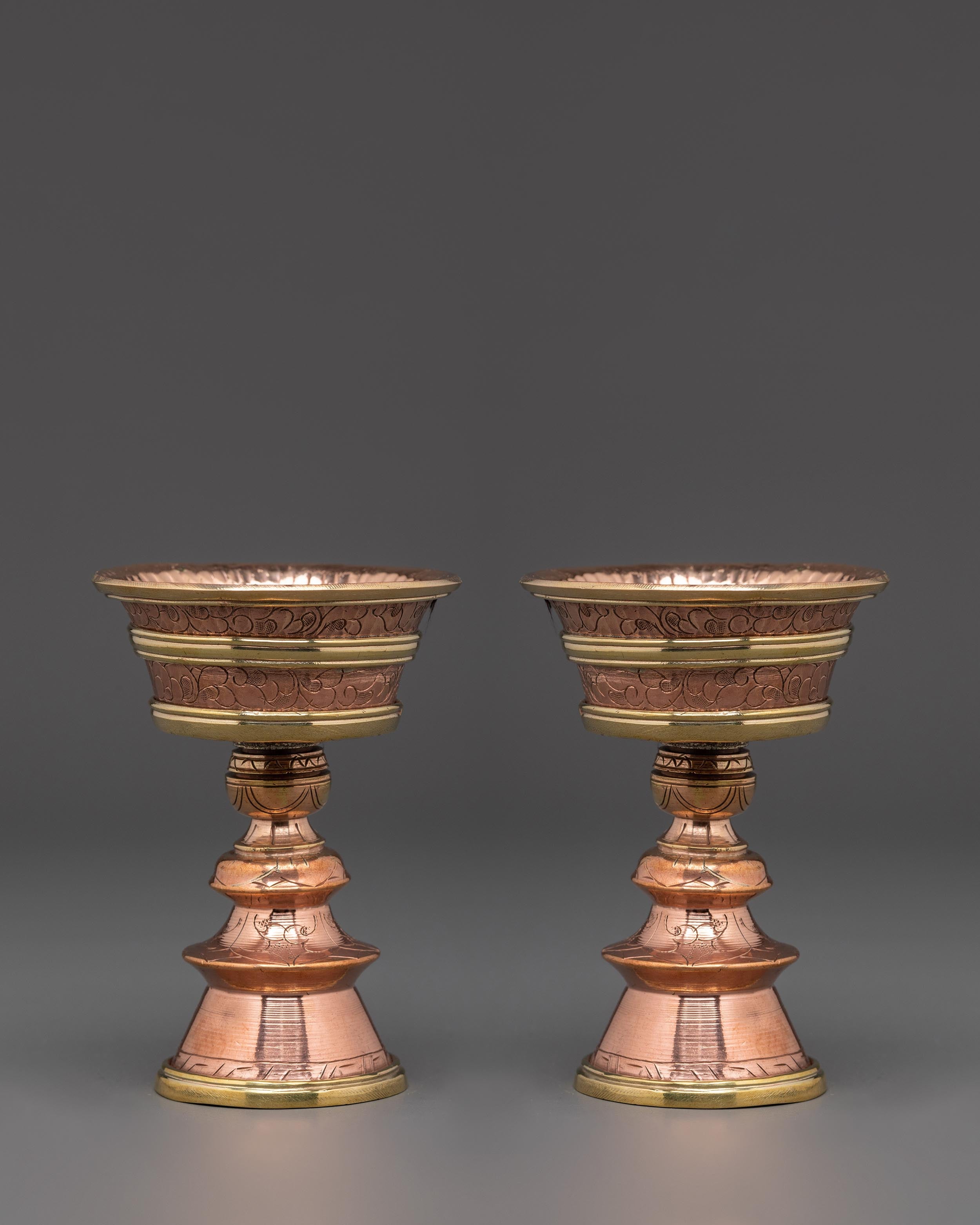 Handmade Buddhist Butter Lamp Set | Tibetan Copper Offering Lamps