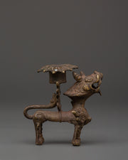 Bronze Lion Candle Holder for Hindu Rituals