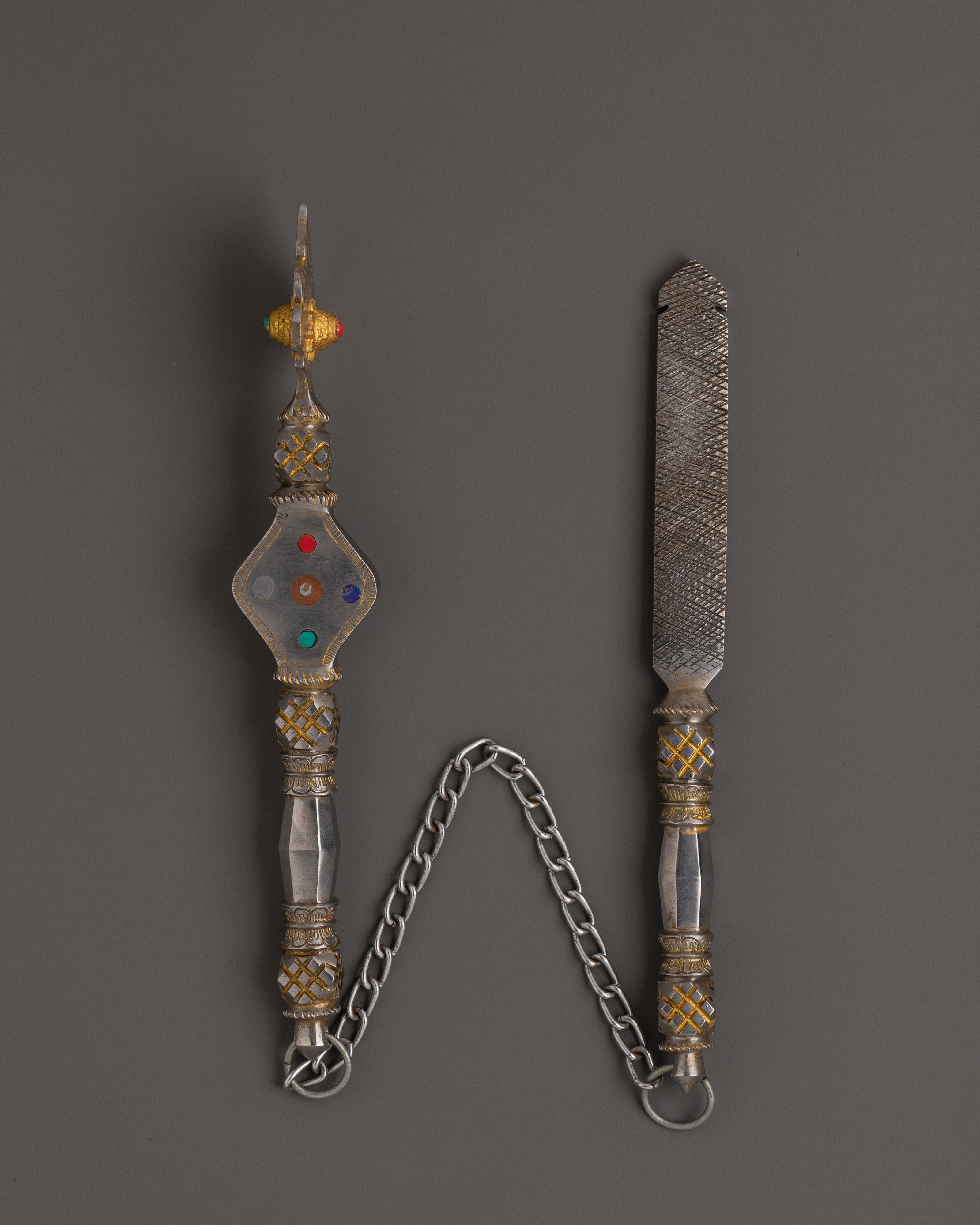 Richen Daru Vajrayana Ceremonial Set | Emblem and Flat Daru in Iron and Brass