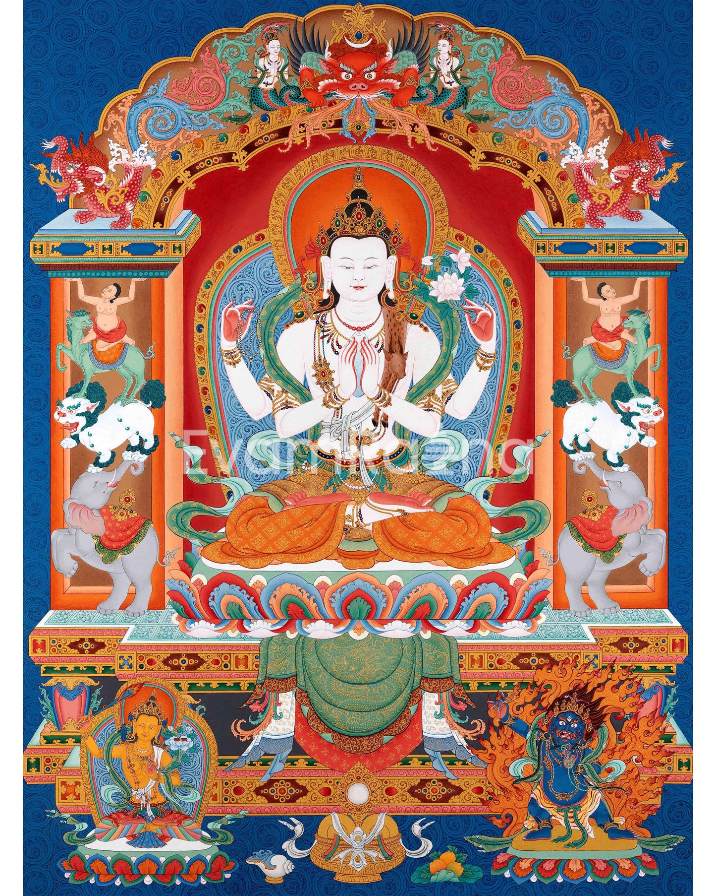 Chenrezig with Manjushri and Vajrapani Thangka 