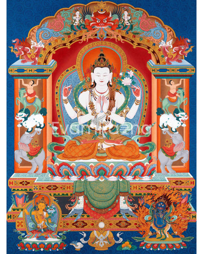 Chenrezig with Manjushri and Vajrapani Thangka 