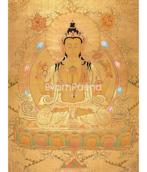 Full Gold Style Chengrezig Thangka | Tibetan Buddhist Artwork