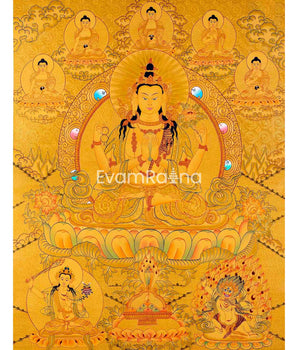 Chengrezig Avalokitesvara Hand-painted 24k Gold Style Thangka