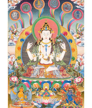 Chengrezig With Mantra Thangka