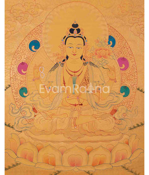 Four Armed Chengrezig Thangka Painting | Avalokiteshvara Arts | Bodhisattva Thangka |