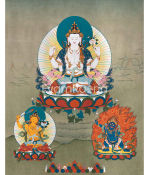 Chenrezig, Manjushri and Vajrapani, Trio Bodhisattva Thangka