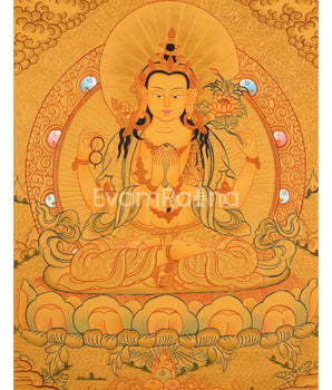 Hand-Painted Gold Chengrezig and White Tara Thangka | Tibetan Buddhism Arts