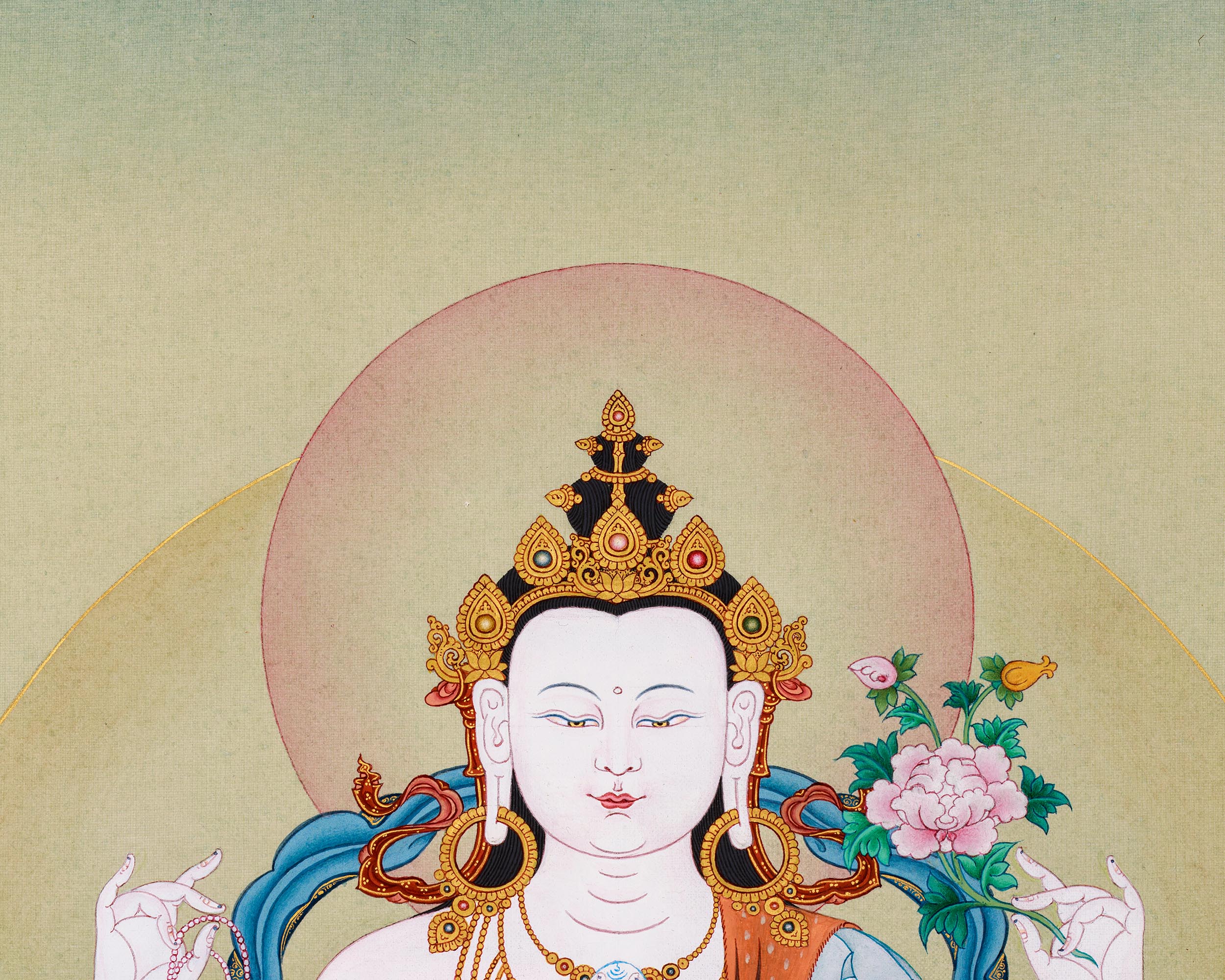 Compassion Buddha Avalokiteshvara Thangka | Authentic Stone Colors from Lhasa, Tibet