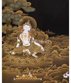 Chenrezig Bodhisattva Painting on Cotton Canvas with 24K Gold Embellishments