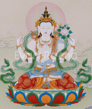 Authentic Tibetan Thangka of Chenrezig | Symbol of Loving-Kindness and Awakening