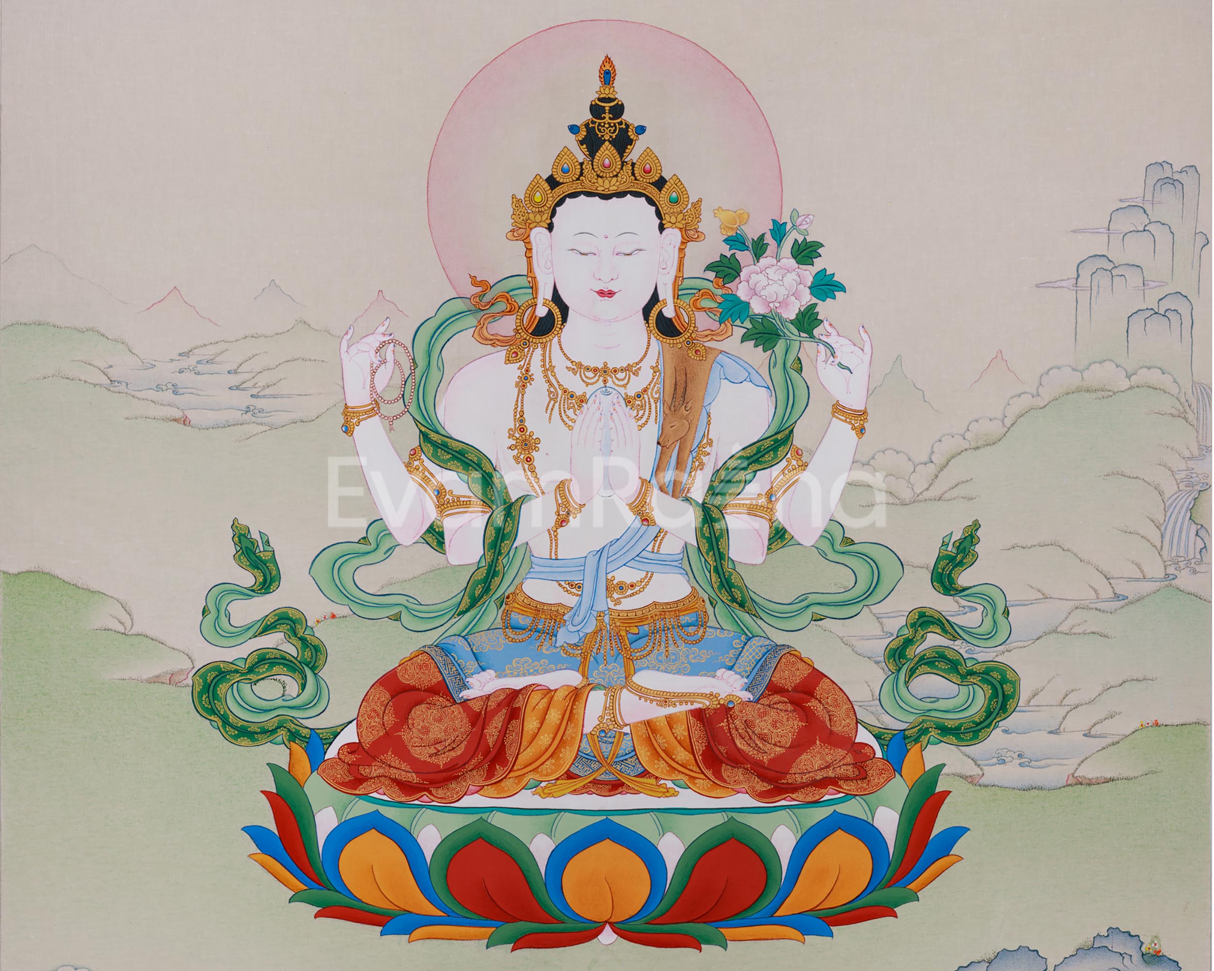 Authentic Tibetan Thangka of Chenrezig | Symbol of Loving-Kindness and Awakening