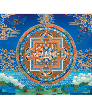 Chenresig Mandala Thangka Print | Traditional Tibetan Mandala Artwork | Meditation Art