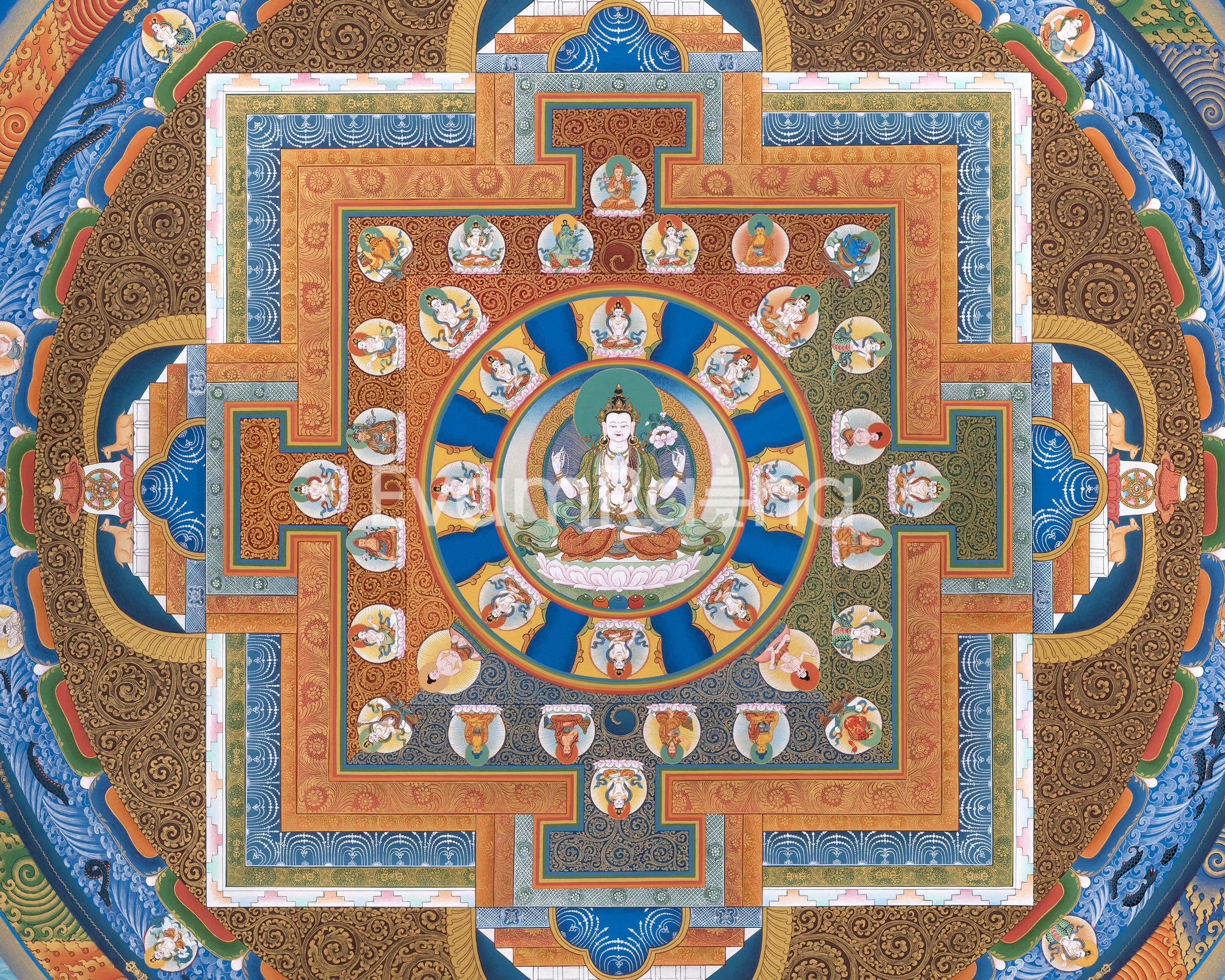 Chenresig Mandala Thangka Print | Traditional Tibetan Mandala Artwork | Meditation Art