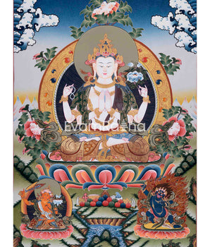 Traditionally Hand-Painted Chenresig Thangka