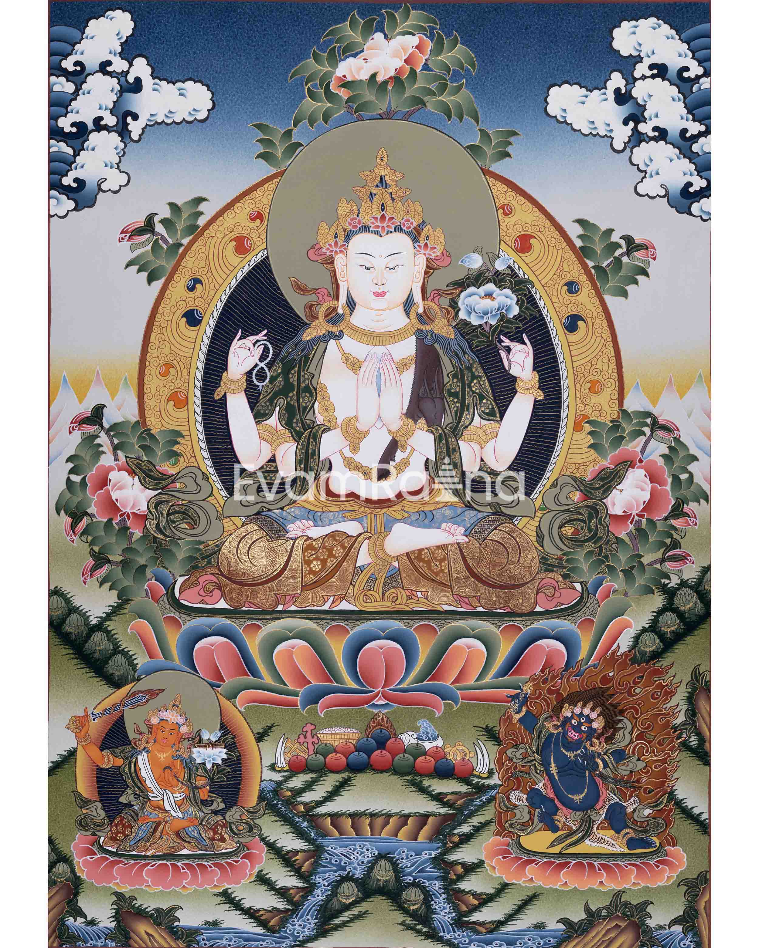 Traditionally Hand-Painted Chenresig Thangka