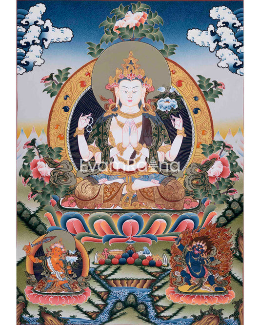 Traditionally Hand-Painted Chenresig Thangka