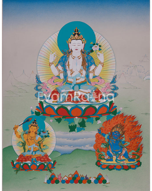 avalokitesvara-thangka-chenrezig-with-manjushri-vajrapani