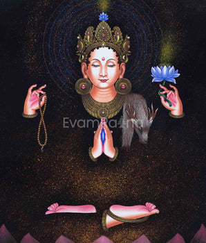 Bodhisattva Avalokitesvara High-Quality Pauba Print | Chenrezig The Bodhisattva Of Compassion Tibetan Poster