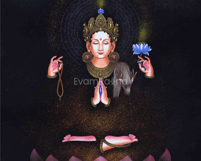 Bodhisattva Avalokitesvara High-Quality Pauba Print | Chenrezig The Bodhisattva Of Compassion Tibetan Poster