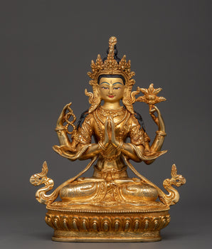 Sacred Gold-Plated Chenresig Statue 