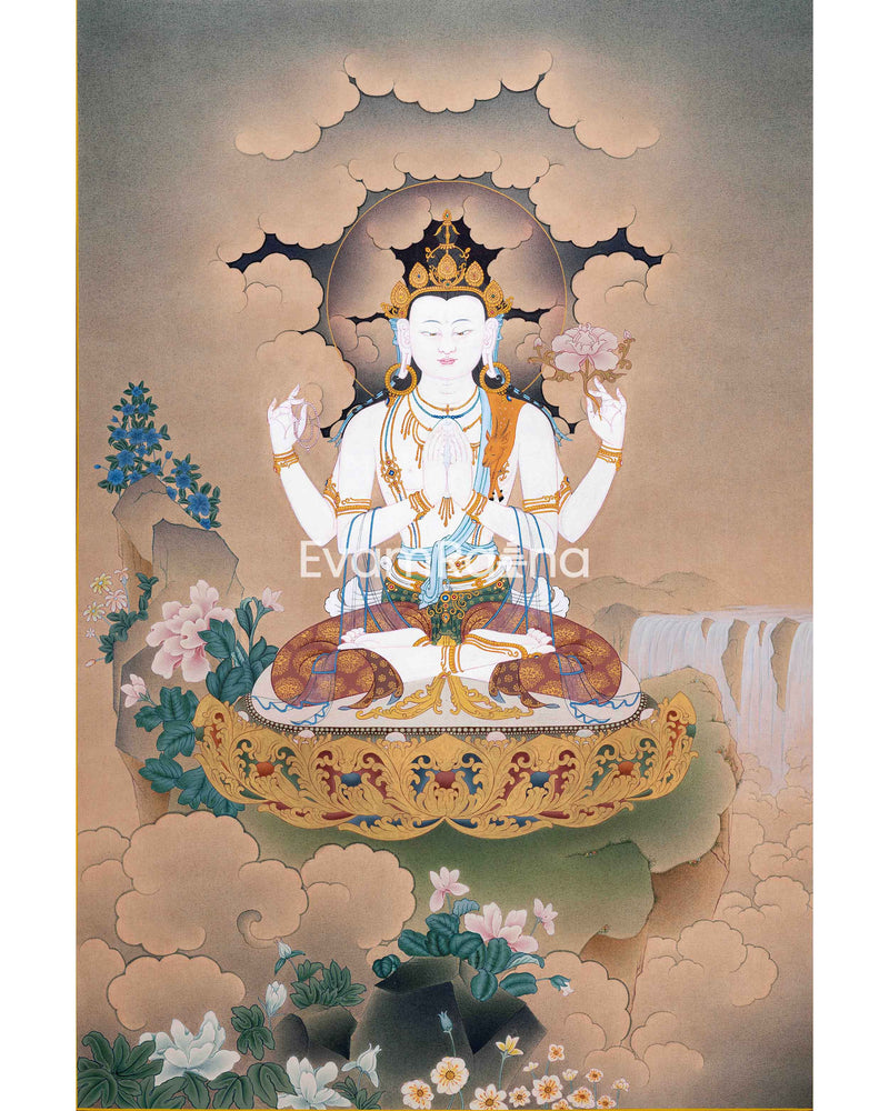 Sacred Chenrezig Thangka, The Embodiment Of Compassion