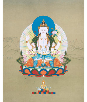 Chenresig, 4 Armed Avalokiteshvara Thangka