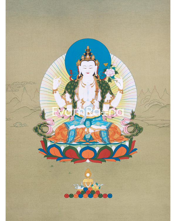 Chenresig, 4 Armed Avalokiteshvara Thangka