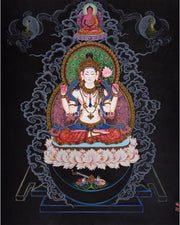 Chenrezig Bodhisattva Thangka Print | Bodhisattva Of Compassion | Buddhist Wall Décor