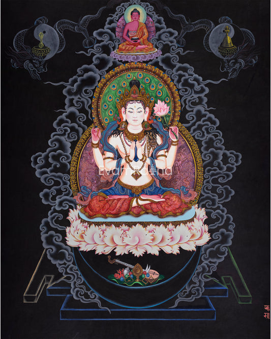 Chenrezig Bodhisattva Thangka Print | Bodhisattva Of Compassion | Buddhist Wall Décor